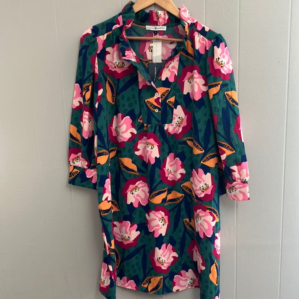 NWT Michelle McDowell Floral Dress Green Large New with Tags